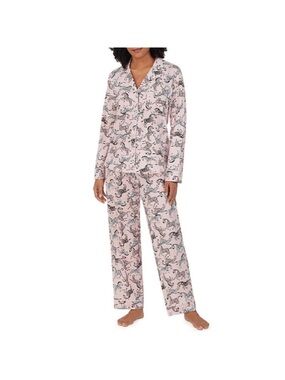 DKNY Womens PJ Set Notch Collar Pink Zebra Button Top PJ Set NWT MSRP $99